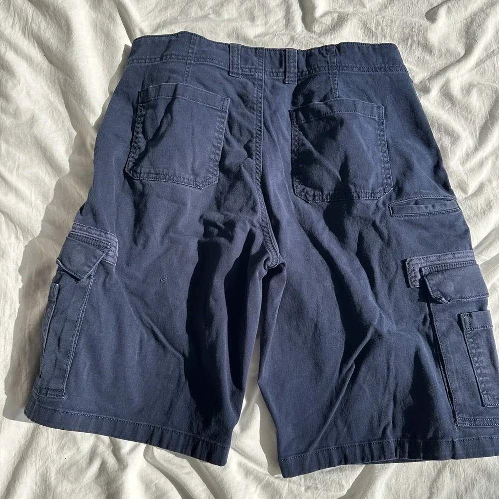 Navy Cargo Shorts Men's Size 34 Navy Ripstop‎ Pockets Baggy Loose Sun+stone